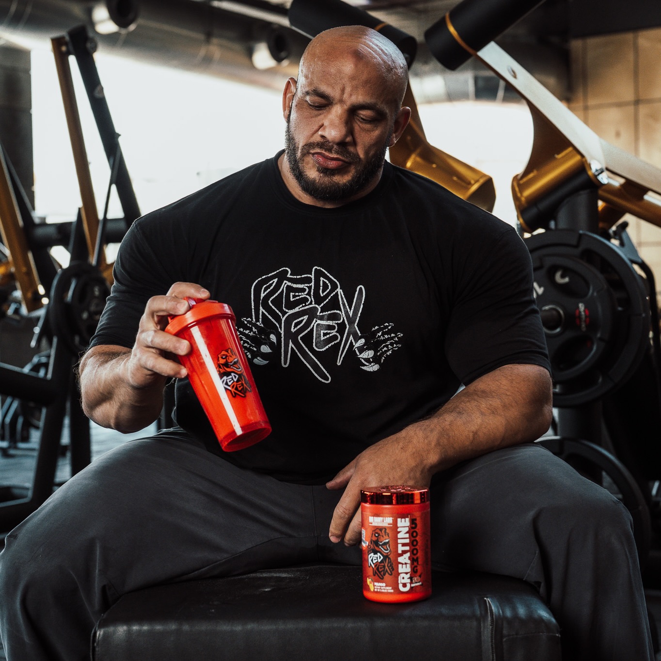 Big Ramy with sports nutrition products